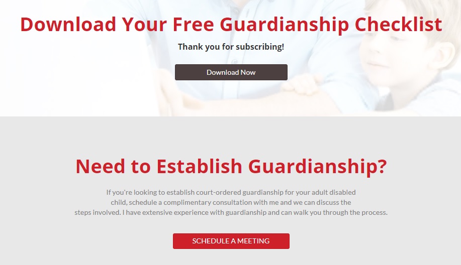 2017_Regenuity_SusanSandys_landingpage2_v2jl Screencap of attorney landing page
