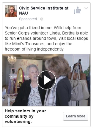 Screenshot of Facebook Senior Corps ad