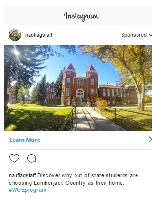 Screenshot of NAU Instagram ad